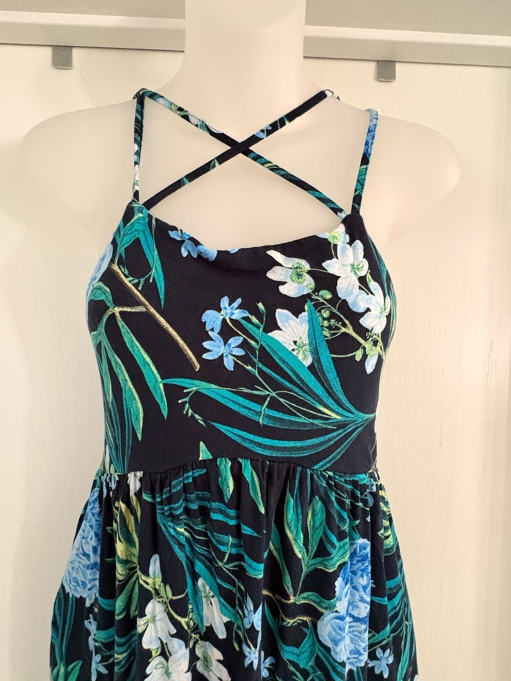 Old Navy Black Floral Mini Dress with Blue & Green Print Size XS - Picture 3 of 8
